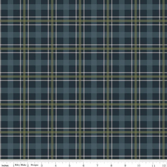 Image of Designer Flannel Cretaceous Plaid Navy flannel cotton fabric by Amanda Niederhauser for Riley Blake Designs. Features plaid on a blue background. Cute Little Fabric Shop.