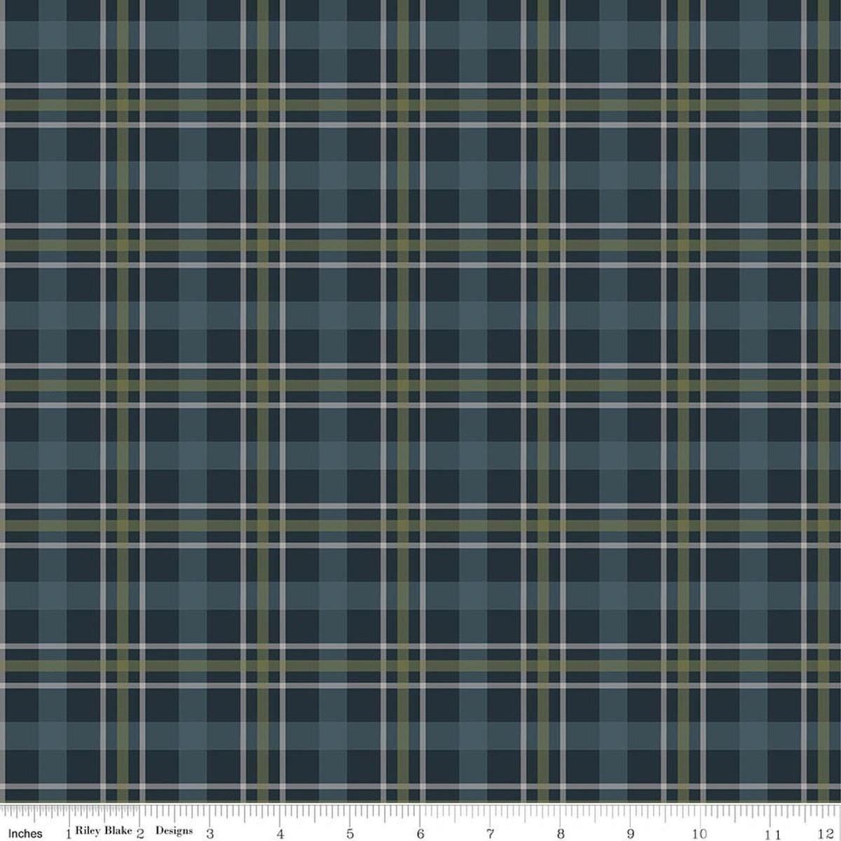 Image of Designer Flannel Cretaceous Plaid Navy flannel cotton fabric by Amanda Niederhauser for Riley Blake Designs. Features plaid on a blue background. Cute Little Fabric Shop.
