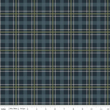 Image of Designer Flannel Cretaceous Plaid Navy flannel cotton fabric by Amanda Niederhauser for Riley Blake Designs. Features plaid on a blue background. Cute Little Fabric Shop.