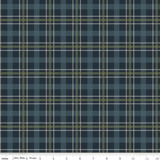 Image of Designer Flannel Cretaceous Plaid Navy flannel cotton fabric by Amanda Niederhauser for Riley Blake Designs. Features plaid on a blue background. Cute Little Fabric Shop.