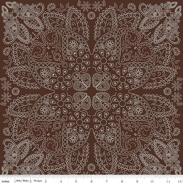 Image of Designer Flannel Cowboys Bandana Brown flannel cotton fabric by Echo Park Paper Co for Riley Blake Designs. Features paisley on a brown background. Cute Little Fabric Shop.