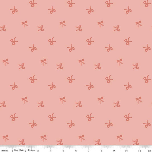 Image of Designer Flannel Sweet Cotton Tales Bows Pink quilting cotton fabric by Little Forest Atelier for RIley Blake Designs. Features bows on a pink background. Cute Little Fabric Shop.