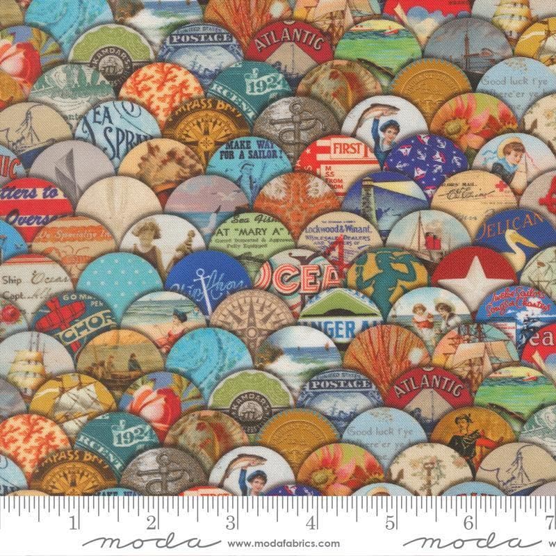 Image of Saltwater Hidden Treasure Patchwork Nautical quilting cotton fabric by Cathe Holden for Moda Fabrics. Features ocean circles on a multicolored background. Cute Little Fabric Shop.