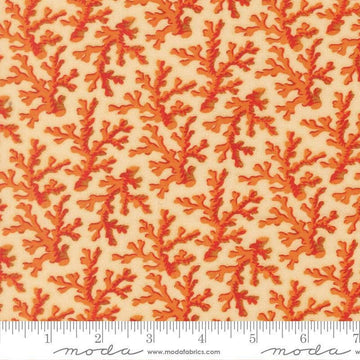 Image of Saltwater Coral Me This Coral quilting cotton fabric by Cathe Holden for Moda Fabrics. Features coral on an orange background. Cute Little Fabric Shop.