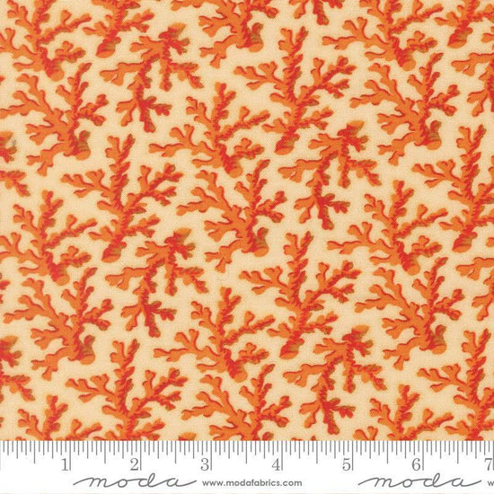 Image of Saltwater Coral Me This Coral quilting cotton fabric by Cathe Holden for Moda Fabrics. Features coral on an orange background. Cute Little Fabric Shop.