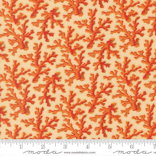 Image of Saltwater Coral Me This Coral quilting cotton fabric by Cathe Holden for Moda Fabrics. Features coral on an orange background. Cute Little Fabric Shop.