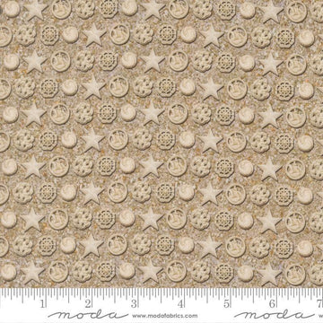 Image of Saltwater The White Pearl Sand quilting cotton fabric by Cathe Holden for Moda Fabrics. Features seashells on a beige background. Cute Little Fabric Shop.