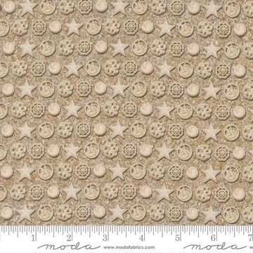 Image of Saltwater The White Pearl Sand quilting cotton fabric by Cathe Holden for Moda Fabrics. Features seashells on a beige background. Cute Little Fabric Shop.