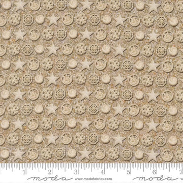 Image of Saltwater The White Pearl Sand quilting cotton fabric by Cathe Holden for Moda Fabrics. Features seashells on a beige background. Cute Little Fabric Shop.