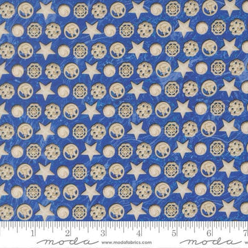 Image of Saltwater The White Pearl Ocean quilting cotton fabric by Cathe Holden for Moda Fabrics. Features sea shells on a blue background. Cute Little Fabric Shop.