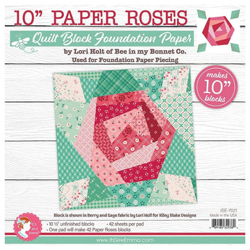 SALE It's Sew Emma 10" Paper Roses Quilt Blocks Foundation Paper Floral Block Paper - Riley Blake Foundation Paper