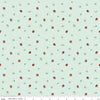 Image of Designer Flannel Meadow Moments Ladybugs Mint flannel cotton fabric by Sandra Nygard-Parthoens for Riley Blake Designs. Features ladybugs and flowers on a green background. Cute Little Fabric Shop.