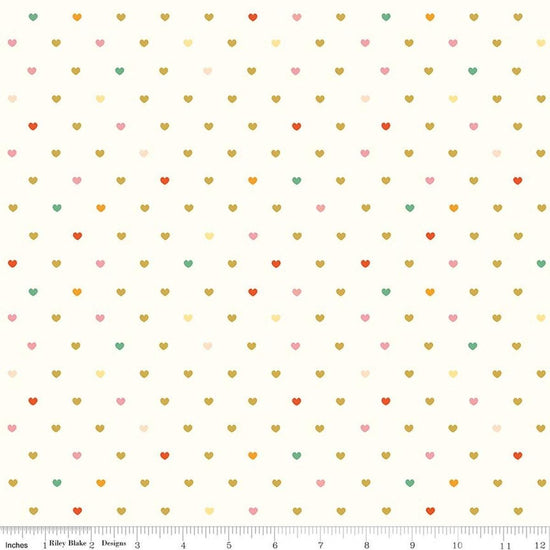 Image of Designer Flannel Meadow Serendipity 2 Hearts Cream flannel cotton fabric by Minki Kim for Riley Blake Designs. Features hearts on a cream background. Cute Little Fabric Shop.