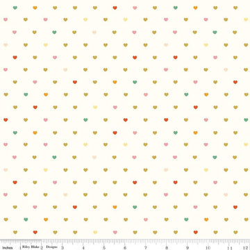Image of Designer Flannel Meadow Serendipity 2 Hearts Cream flannel cotton fabric by Minki Kim for Riley Blake Designs. Features hearts on a cream background. Cute Little Fabric Shop.