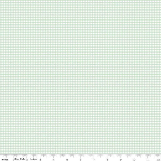 Image of Designer Flannel Micro Gingham Sweet Mint flannel cotton fabric by The RBD Designers for Riley Blake Designs. Features gingham on a green background. Cute Little Fabric Shop.