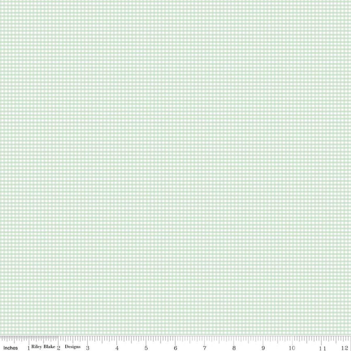 Image of Designer Flannel Micro Gingham Sweet Mint flannel cotton fabric by The RBD Designers for Riley Blake Designs. Features gingham on a green background. Cute Little Fabric Shop.