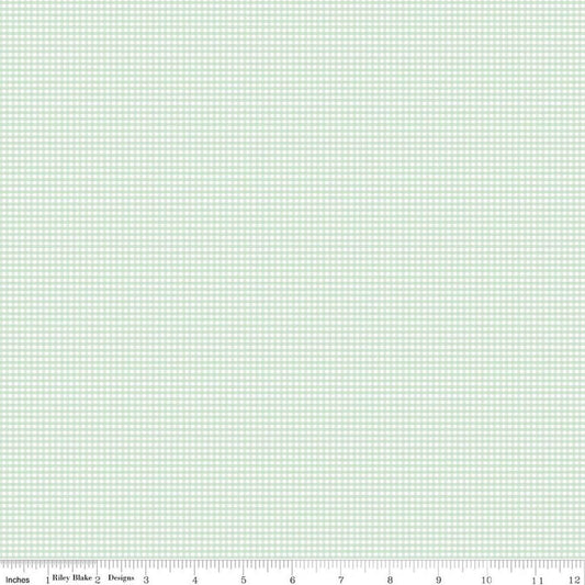 Image of Designer Flannel Micro Gingham Sweet Mint flannel cotton fabric by The RBD Designers for Riley Blake Designs. Features gingham on a green background. Cute Little Fabric Shop.