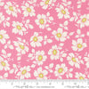 Image of Summers End Cosmos Lilac quilting cotton fabric by Fig Tree Co for Moda Fabrics. Features flowers on a pink background. Cute Little Fabric Shop.