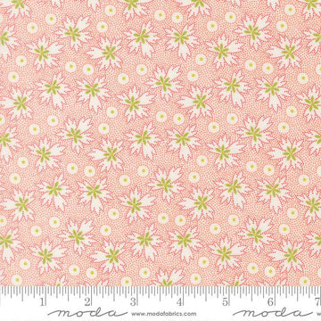 Image of Summers End Geranium Cloud quilting cotton fabric by Fig Tree Co for Moda Fabrics. Features leaves on a pink background. Cute Little Fabric Shop.
