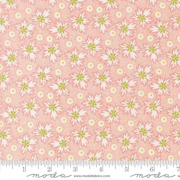 Image of Summers End Geranium Cloud quilting cotton fabric by Fig Tree Co for Moda Fabrics. Features leaves on a pink background. Cute Little Fabric Shop.