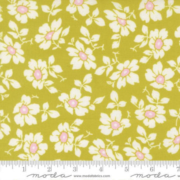 Image of Summers End Cosmos Grass quilting cotton fabric by Fig Tree Co for Moda Fabrics. Features flowers on a green background. Cute Little Fabric Shop.