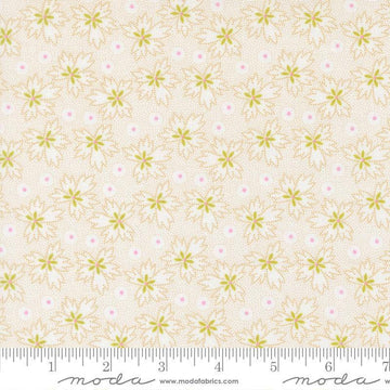 Image of Summers End Geranium Almond Pie quilting cotton fabric by Fig Tree Co for Moda Fabrics. Features flowers on a cream background. Cute Little Fabric Shop.
