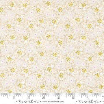 Image of Summers End Geranium Almond Pie quilting cotton fabric by Fig Tree Co for Moda Fabrics. Features flowers on a cream background. Cute Little Fabric Shop.