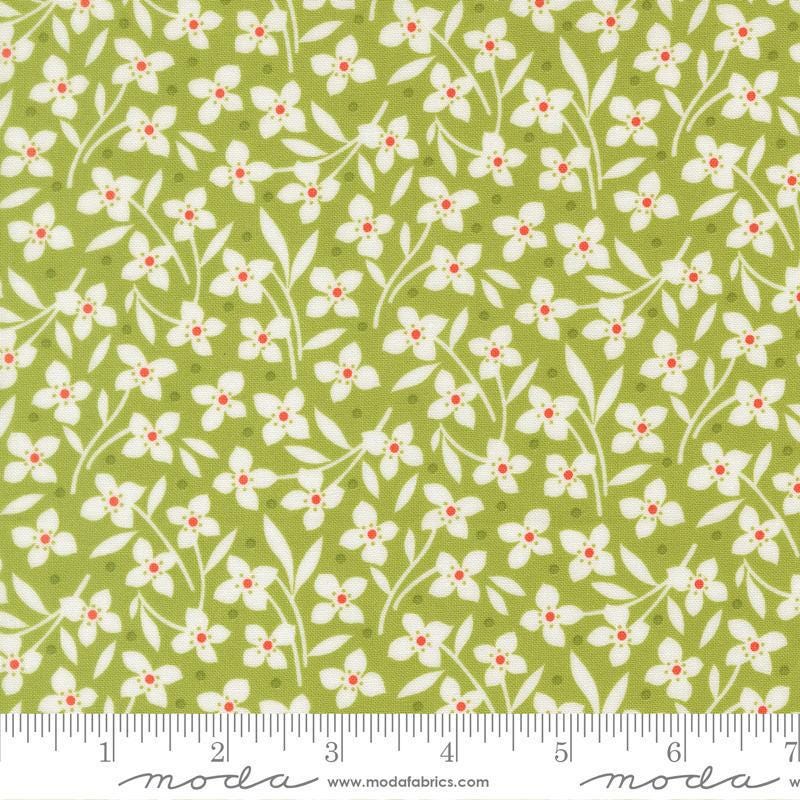 Image of Summers End Florals Clover quilting cotton fabric by Fig Tree Co for Moda Fabrics. Features flowers on a green background. Cute Little Fabric Shop.