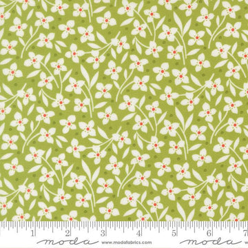 Image of Summers End Florals Clover quilting cotton fabric by Fig Tree Co for Moda Fabrics. Features flowers on a green background. Cute Little Fabric Shop.