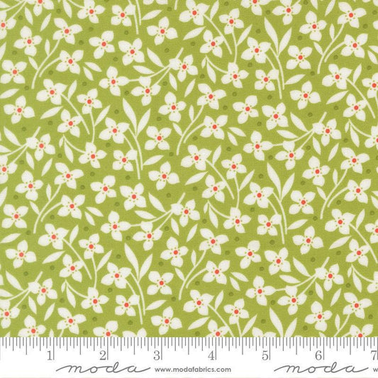 Image of Summers End Florals Clover quilting cotton fabric by Fig Tree Co for Moda Fabrics. Features flowers on a green background. Cute Little Fabric Shop.