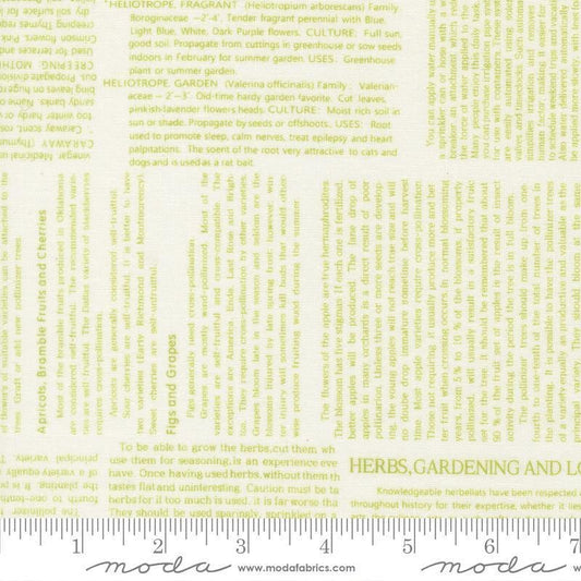 Image of Summers End Text Clover quilting cotton fabric by Fig Tree Co for Moda Fabrics. Features text on a green background. Cute Little Fabric Shop.
