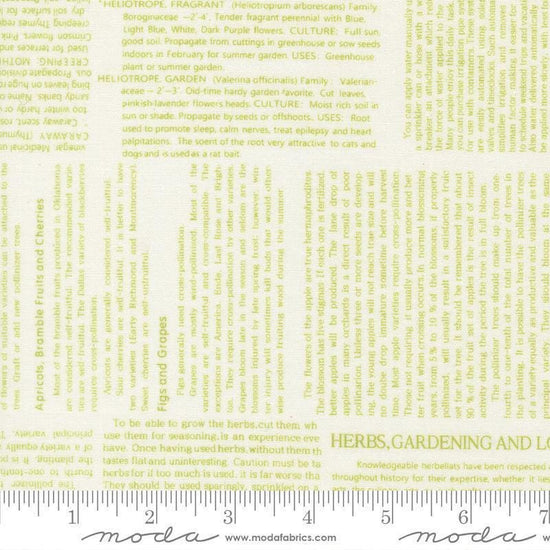 Image of Summers End Text Clover quilting cotton fabric by Fig Tree Co for Moda Fabrics. Features text on a green background. Cute Little Fabric Shop.