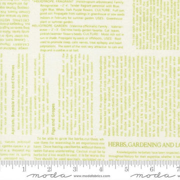 Image of Summers End Text Clover quilting cotton fabric by Fig Tree Co for Moda Fabrics. Features text on a green background. Cute Little Fabric Shop.