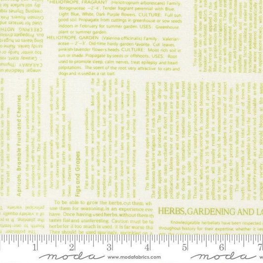 Image of Summers End Text Clover quilting cotton fabric by Fig Tree Co for Moda Fabrics. Features text on a green background. Cute Little Fabric Shop.