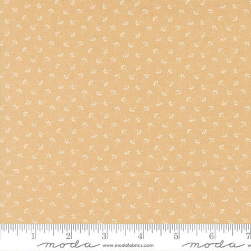 Image of Summers End Dandelion Almond Pie quilting cotton fabric by Fig Tree Co for Moda Fabrics. Features flowers on a tan background. Cute Little Fabric Shop.