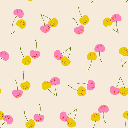 Trinketry Cherry Friends Natural Cream Cherry Fabric - RS0112 - Moda Fabrics Quilting Cotton Fabric