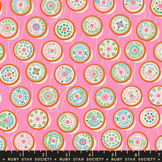 Trinketry Spools Flamingo Pink Spool Fabric - RS0111 - Moda Fabrics Quilting Cotton Fabric
