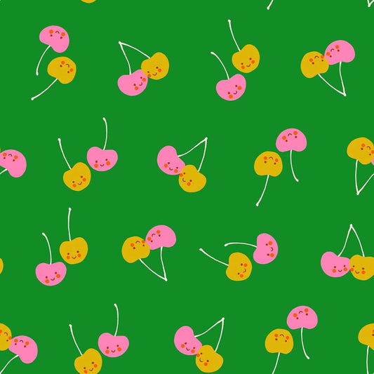 Trinketry Cherry Friends Deep Verdant Green Cherry Fabric - RS0112 - Moda Fabrics Quilting Cotton Fabric