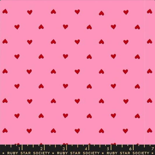 Trinketry Hearts Flamingo Pink Polka Dot Fabric - RS0091 - Moda Fabrics Quilting Cotton Fabric