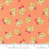 Image of Fruit Salad Strawberries Coral quilting cotton fabric by Corey Yoder for Moda Fabrics. Features strawberries on an orange background. Cute Little Fabric Shop.