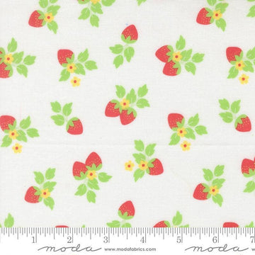 Image of Fruit Salad Strawberries Off White quilting cotton fabric by Corey Yoder for Moda Fabrics. Features strawberries on a white background. Cute Little Fabric Shop.