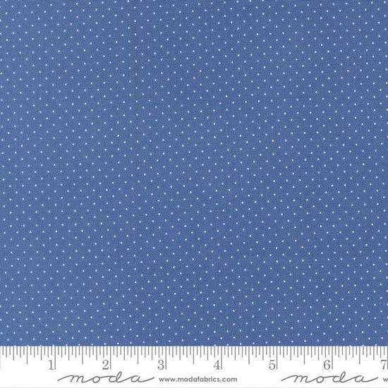 Image of Fruit Salad Dots Cobalt quilting cotton fabric by Corey Yoder for Moda Fabrics. Features dots on a blue background. Cute Little Fabric Shop.