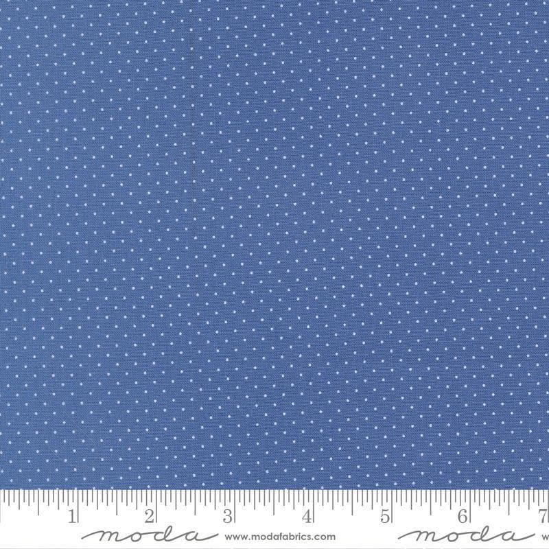 Image of Fruit Salad Dots Cobalt quilting cotton fabric by Corey Yoder for Moda Fabrics. Features dots on a blue background. Cute Little Fabric Shop.