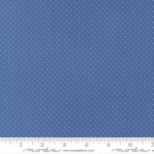 Image of Fruit Salad Dots Cobalt quilting cotton fabric by Corey Yoder for Moda Fabrics. Features dots on a blue background. Cute Little Fabric Shop.