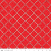 Image of Whimsical Woodland Lattice Red quilting cotton fabric by Tasha Noel for Riley Blake Designs. Features flowers on a red background. Cute Little Fabric Shop.