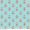 Image of Whimsical Woodland Animals Aqua quilting cotton fabric by Tasha Noel for Riley Blake Designs. Features flowers and animals on a blue background. Cute Little Fabric Shop.