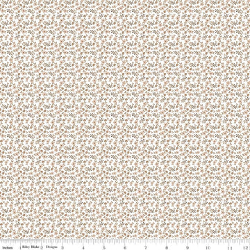 Image of Whimsical Woodland Mini Florals Natural quilting cotton fabric by Tasha Noel for Riley Blake Designs. Features flowers on a brown background. Cute Little Fabric Shop.