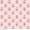Image of Whimsical Woodland Animals Pink quilting cotton fabric by Tasha Noel for Riley Blake Designs. Features flowers and animals on a pink background. Cute Little Fabric Shop.