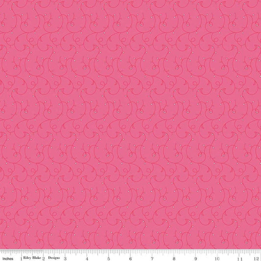 Flourish Vines Hot Pink Leaf Fabric - C17456 - Riley Blake Quilting Cotton Fabric