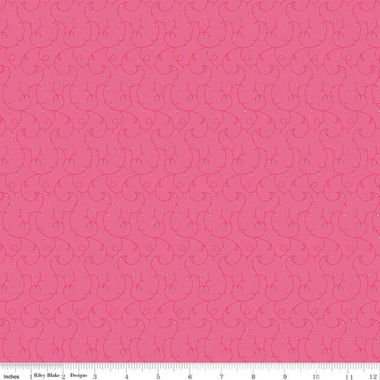 SALE Flourish Vines Hot Pink Leaf Fabric - C17456 - Riley Blake Quilting Cotton Fabric